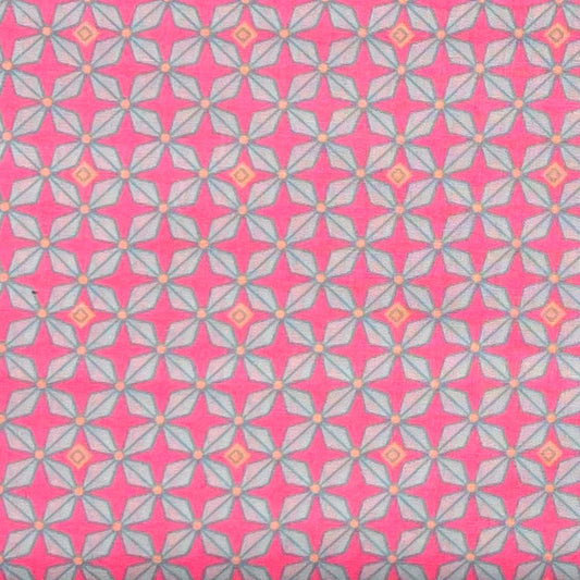 Tessuto a fantasia geometrica rosa fluo