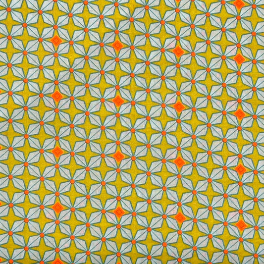 Tessuto fantasia geometrica su fondo giallo