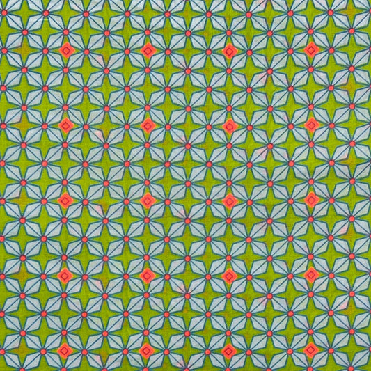 Tessuto fantasia geometrica su fondo verde acido