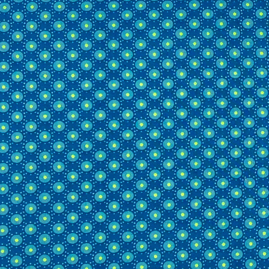 Tessuto a fantasia geometrica su fondo azzurro intenso