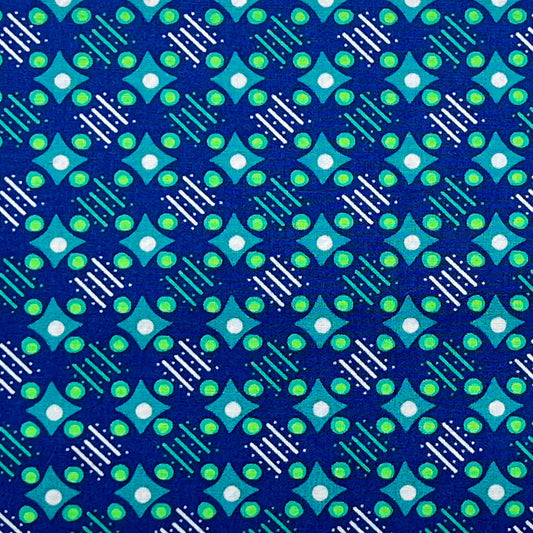 Tessuto a fantasia geometrica su fondo blu