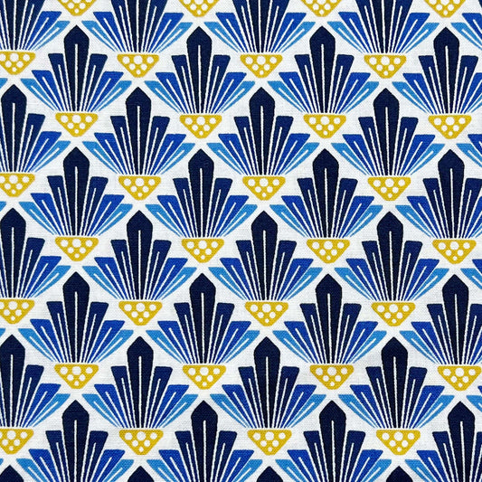 Tessuto a fantasia geometrica astratta blu e giallo