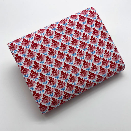 Tessuto a fantasia geometrica astratta rosso e blu