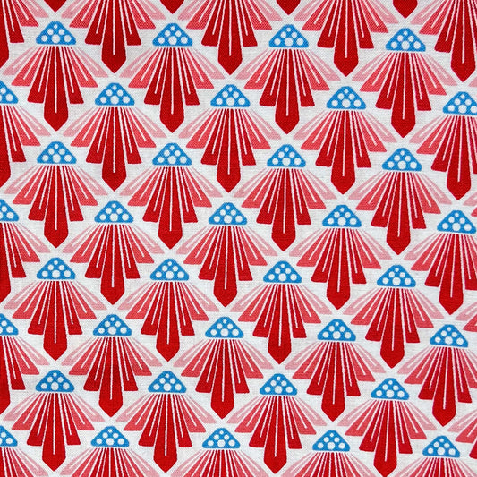 Tessuto a fantasia geometrica astratta rosso e blu