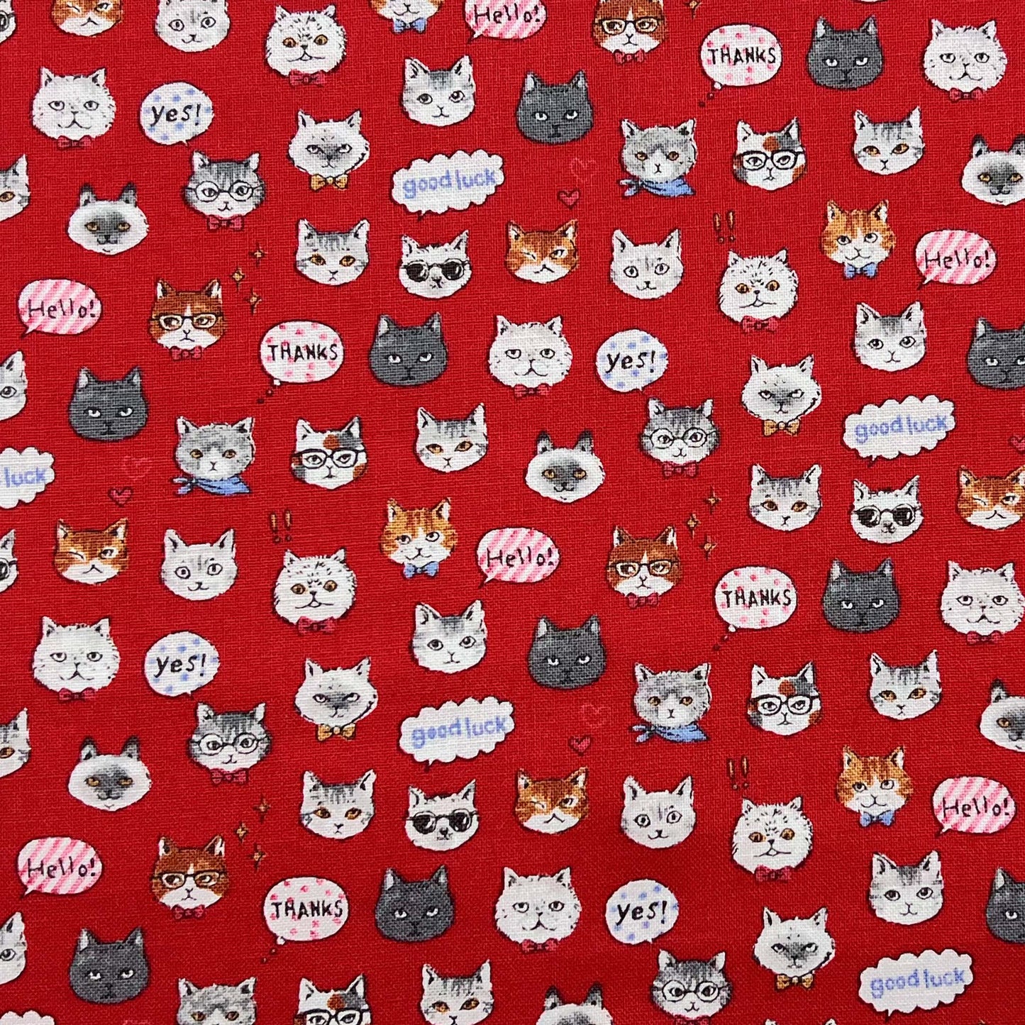 Tessuto con gattini su fondo rosso