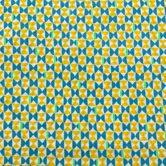 Tessuto a fantasia geometrica astratta gialla e azzurra